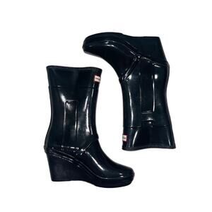 Hunter Kellan Black Wedge Heel Womens Rain Winter Boot Size 7 Waterproof